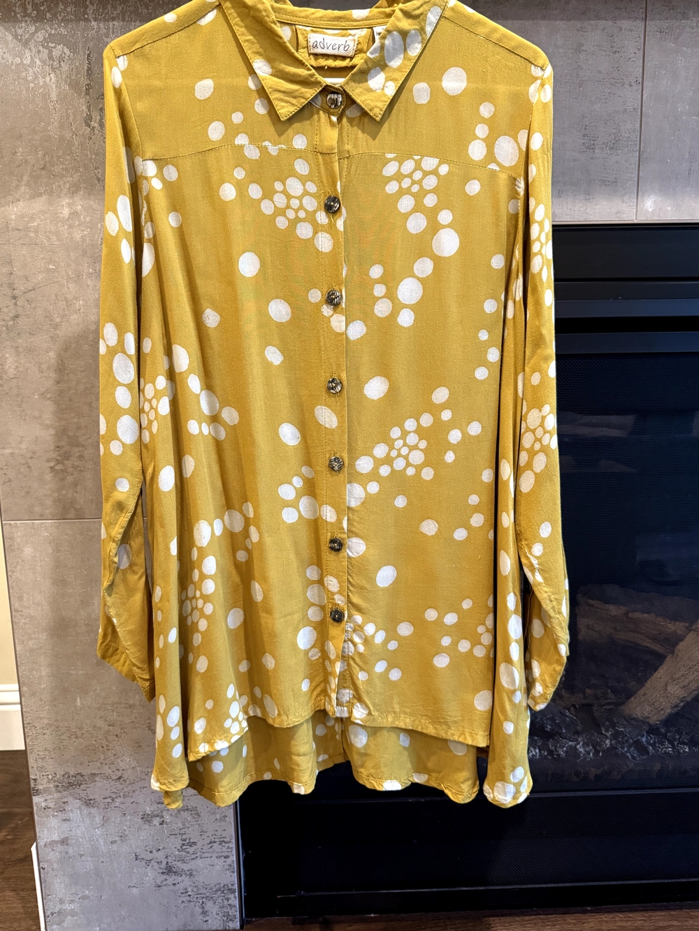 Adverb Mustard Yellow Dot-Print Button Down Shirt